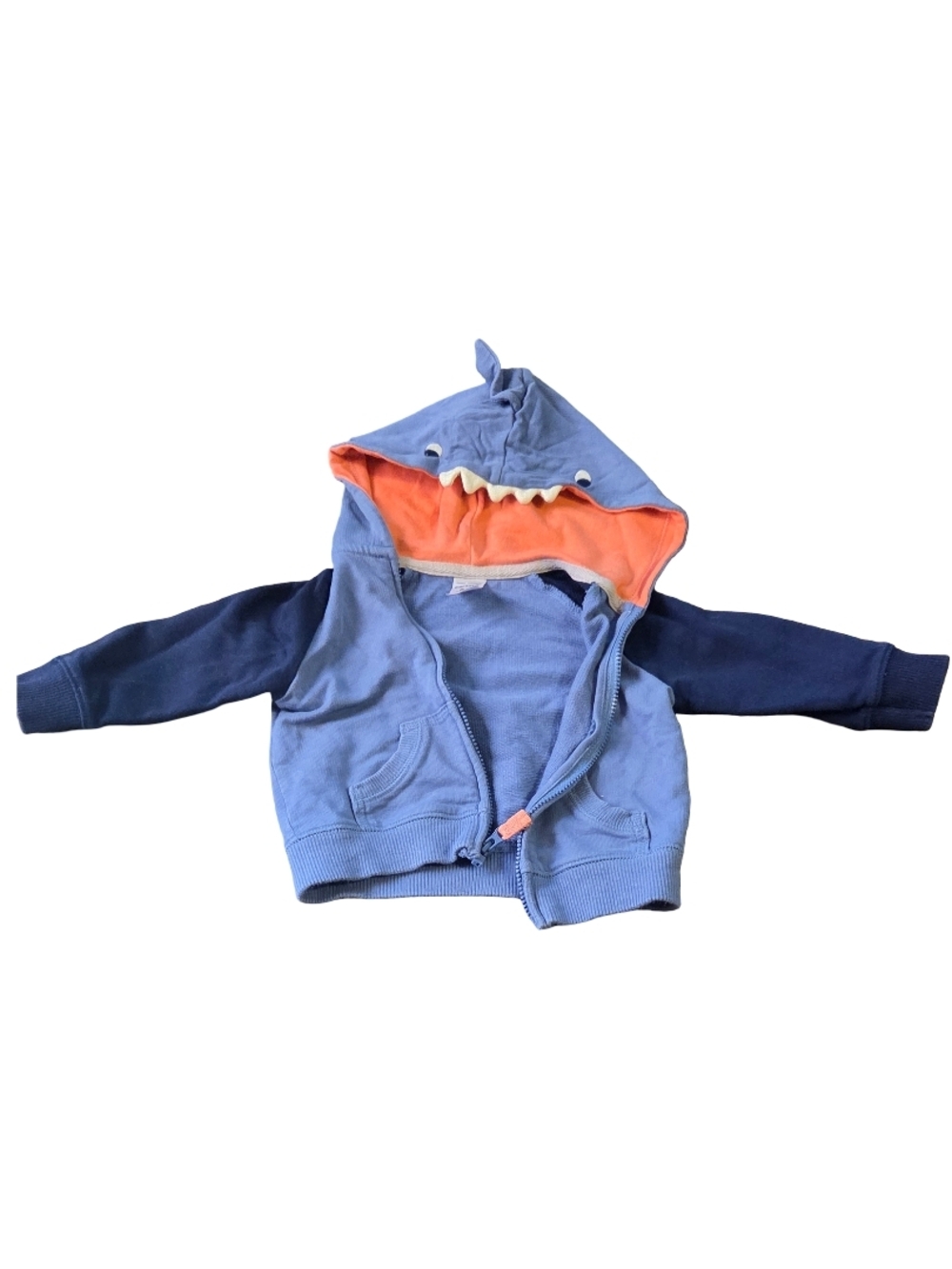 Carter's Light Blue Shark Hoodie with Navy Sleeves and Orange Lining